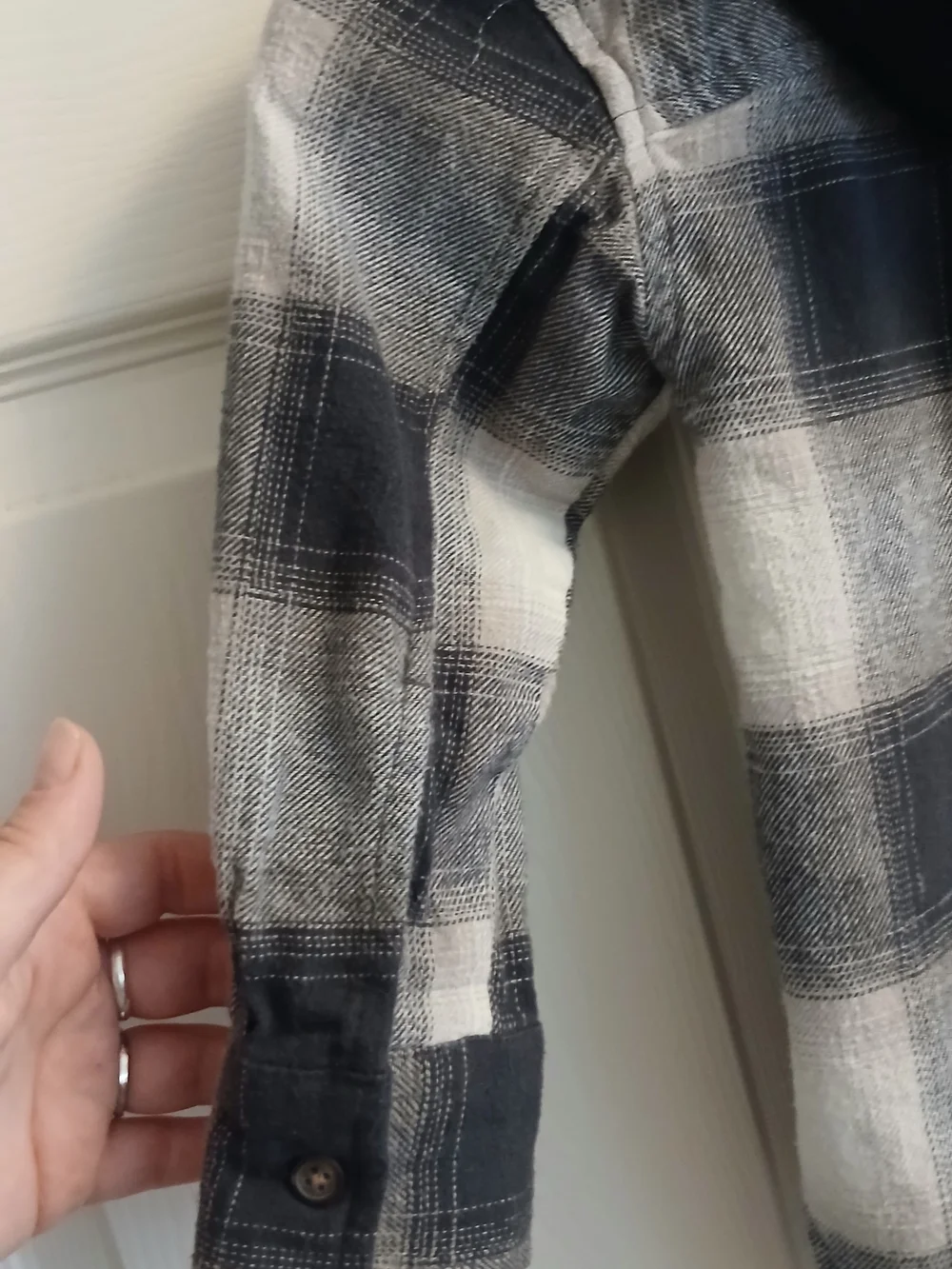 Old Navy Black & White Plaid Hooded Shirt